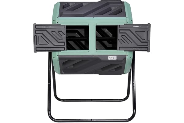 Werph Updated 43 Gallon Dual-Chamber Compost Bin | Fast Assembly Rotating Outdoor Compost Tumbler, Batch Composter with Glove
