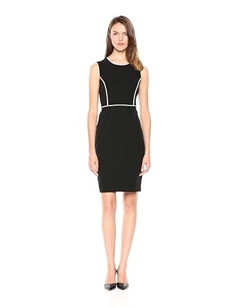 kasper sleeveless dress with piping tri