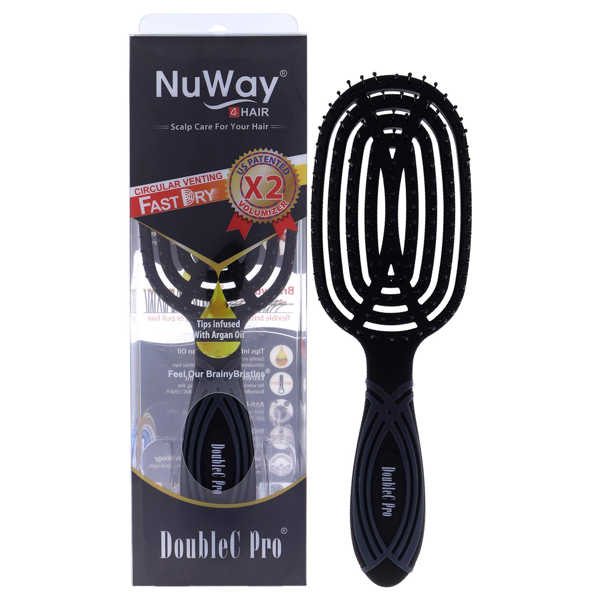 NuWay 4Hair DoubleC PRO Detangling Brush Black 1 Unit