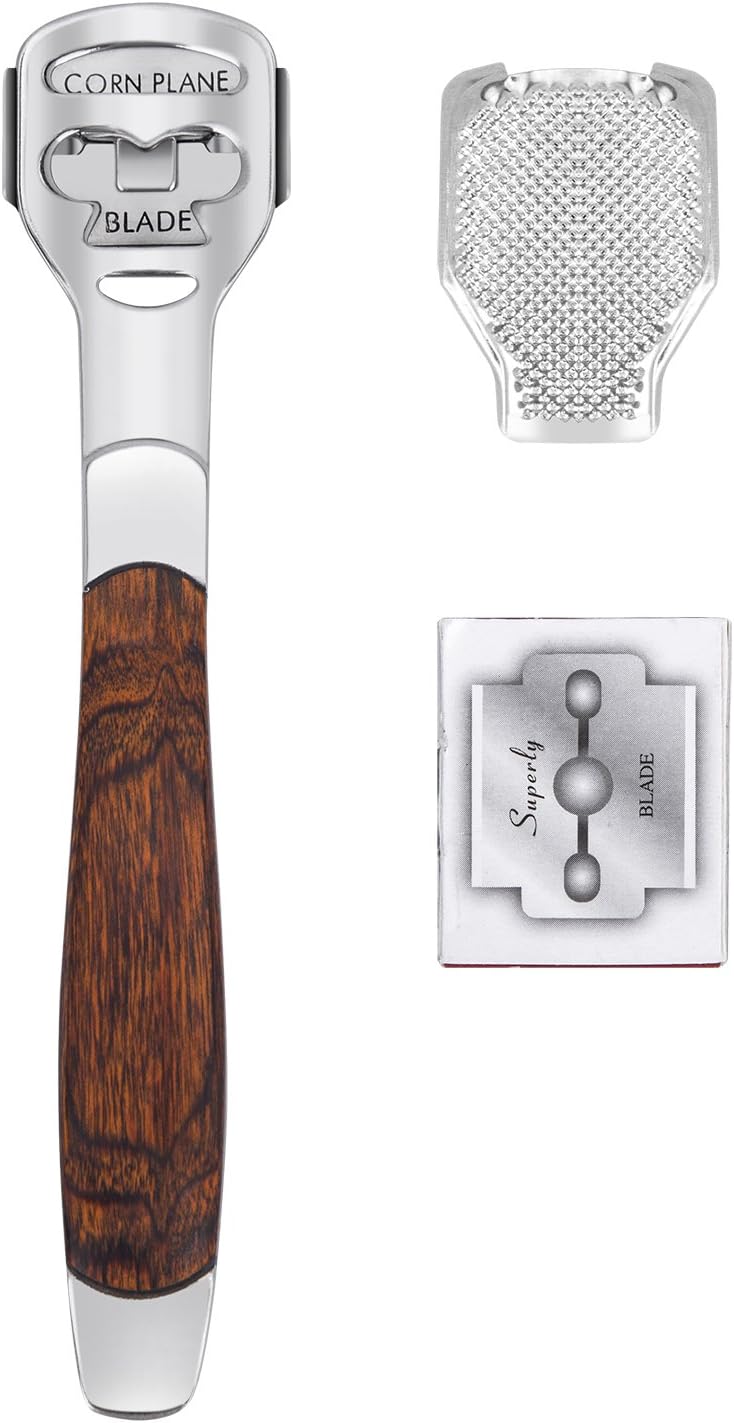 Janrely Foot Care Pedicure Callus Shaver Hard Skin Remover Wood Handle 10 Blades