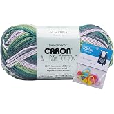 Caron All Day Cotton Yarn - 100g/3.5oz - 100% Mercerized Cotton - 173 Yards Bundle with Bella's Crafts Stitch Markers (Starling)