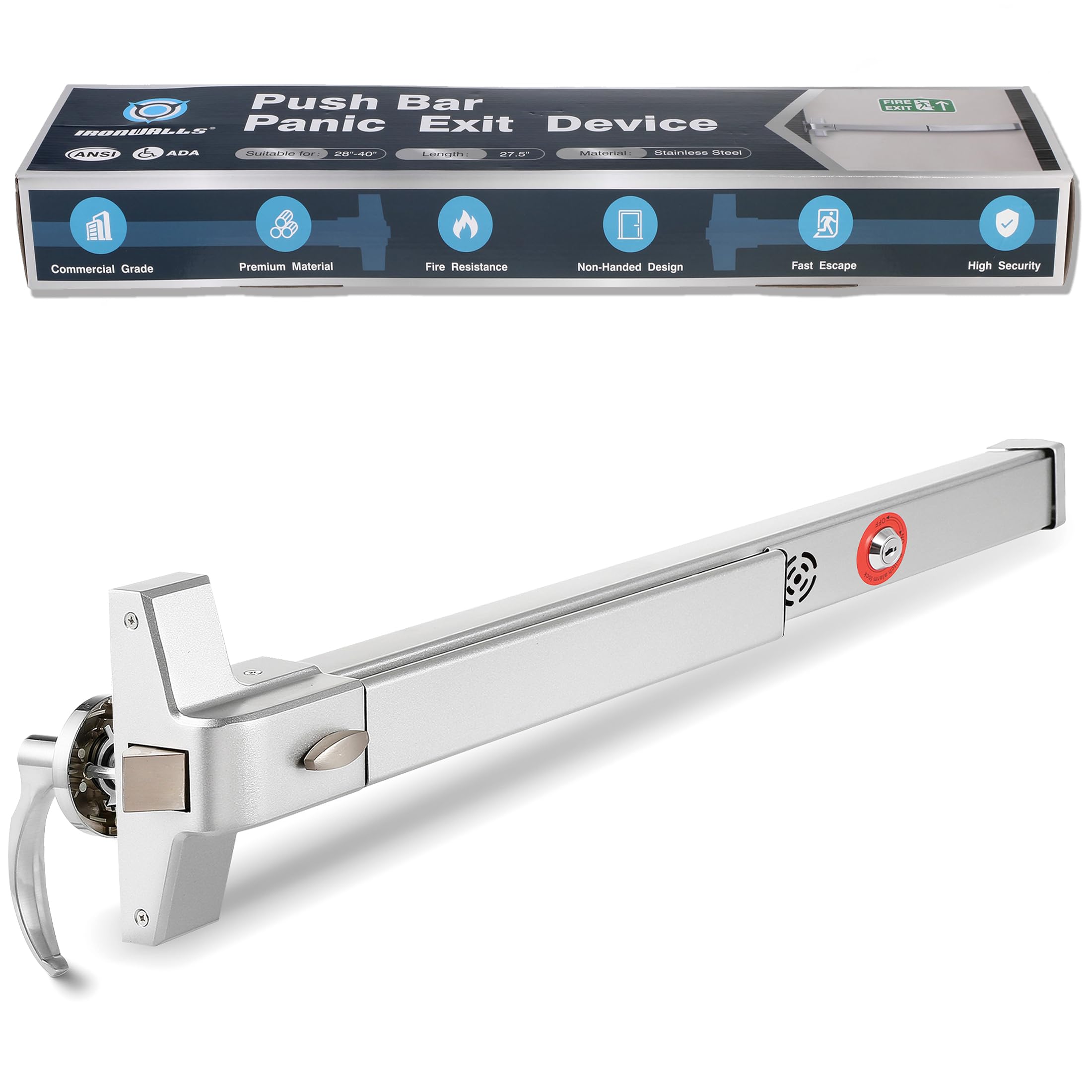 IRONWALLS Push Bar Panic Exit Device with Alarm
