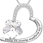 ALOV Jewelry Sterling Silver "Always my daughter forever my friend" Love Heart Crystal Cubic Zirconia Pendant Necklace