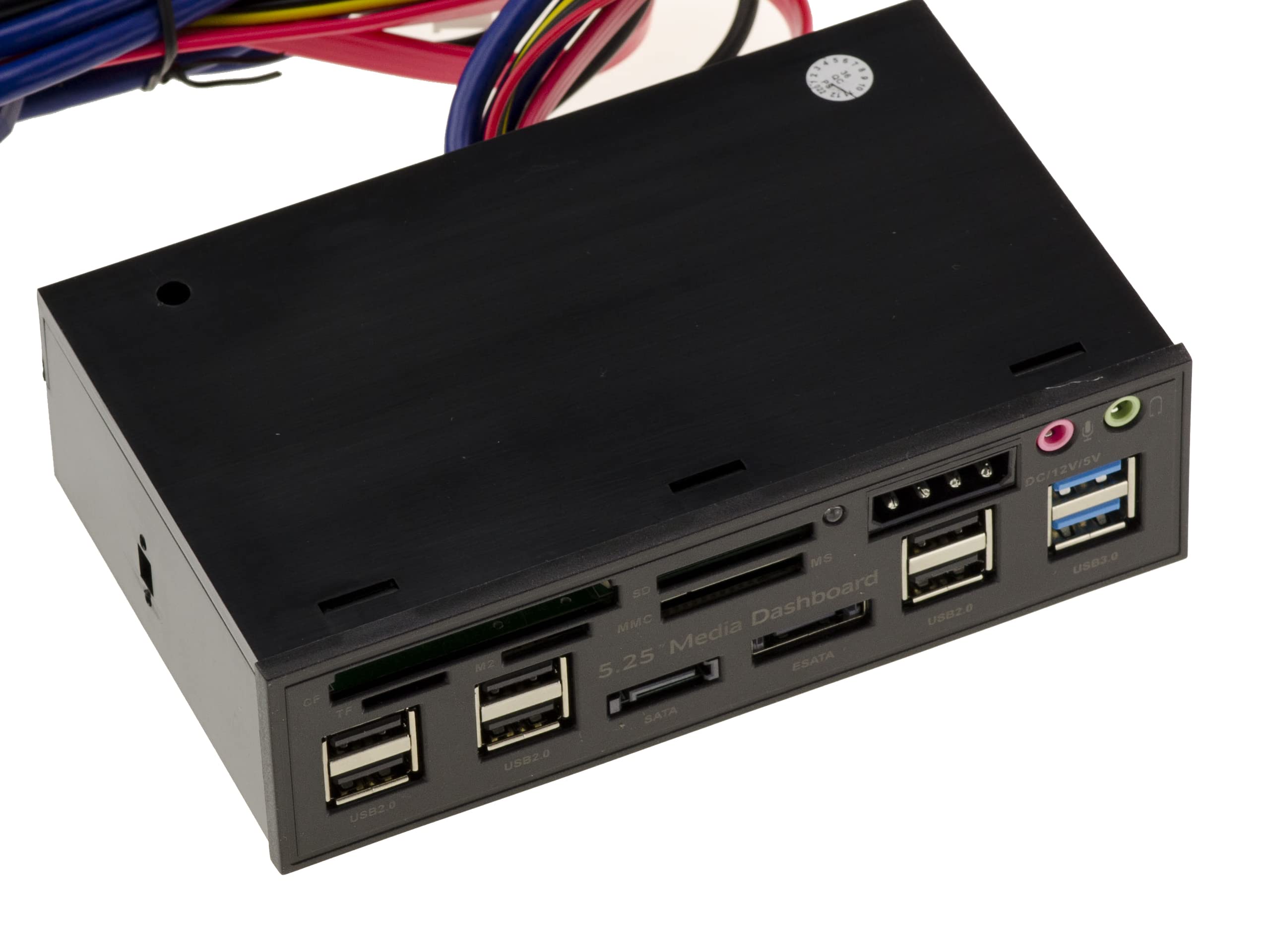 KALEA-INFORMATIQUE Front panel for 5.25 bay, multi-port: CF SD MicroSD MMC USB2 USB3 eSATA SATA Audio 12V 5V