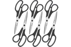 ALMARTO Black 6 Scissors Pack, Rkqoa 8" All Purpose Scissor - High Performance and Designed for Everyday use, Stainless Steel Shears Set with Comfort-Grip, Right/Left Handed