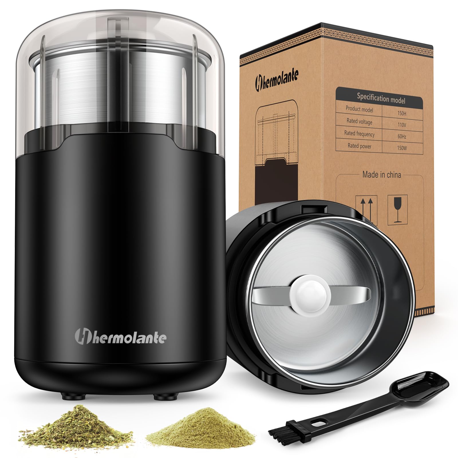 Photo 1 of Hermolante  Grinder, Spice Grinder, Coffee grinder, 150 w Electric Herb Grinder with Stainless Steel Blade and Cleaning Brush, Compact Size Electric Grinder for Herb Spices Coffee Nuts Seeds,etc.