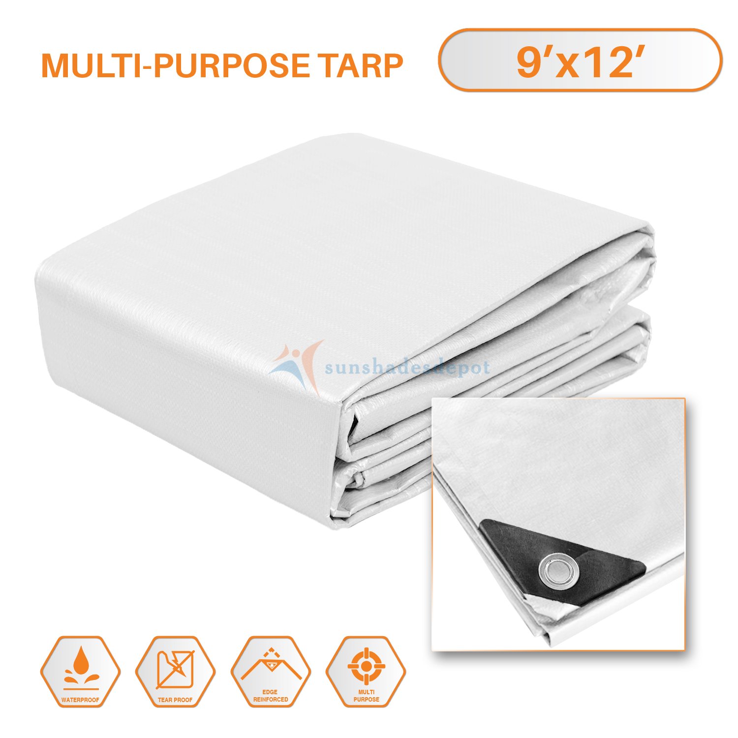 8 Mil 10x14 Ripstop Tarp with RustProof Brass Eyelets Tow Hooks