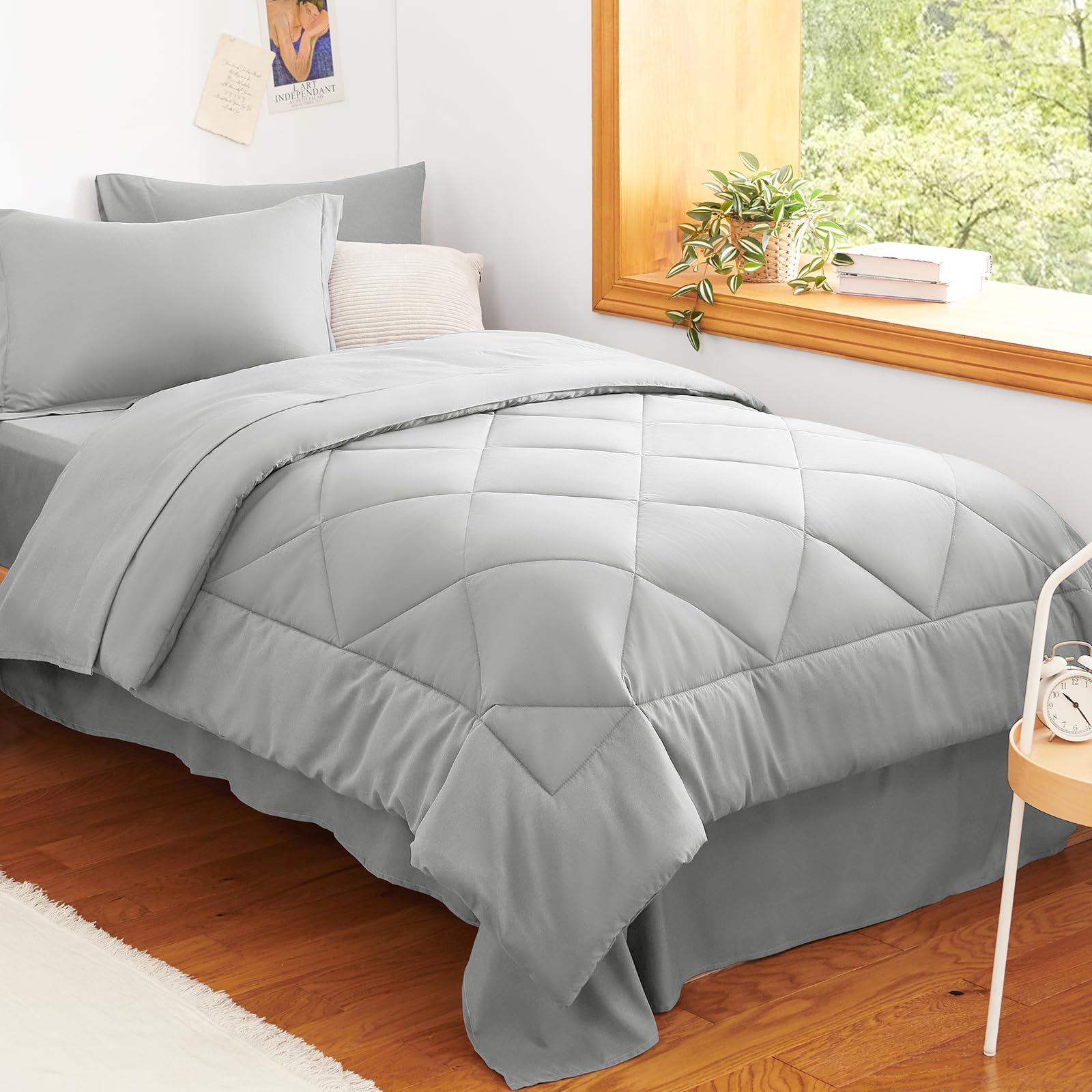 CozyLux Twin Comforter Set with Sheets Light Grey