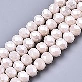 10 Strands Briolette Faceted Rondelle Glass Beads 6x5mm Opaque Glass Pearl Luster Plated Tiny Loose Beads 870pcs for Bracelets Jewelry Making