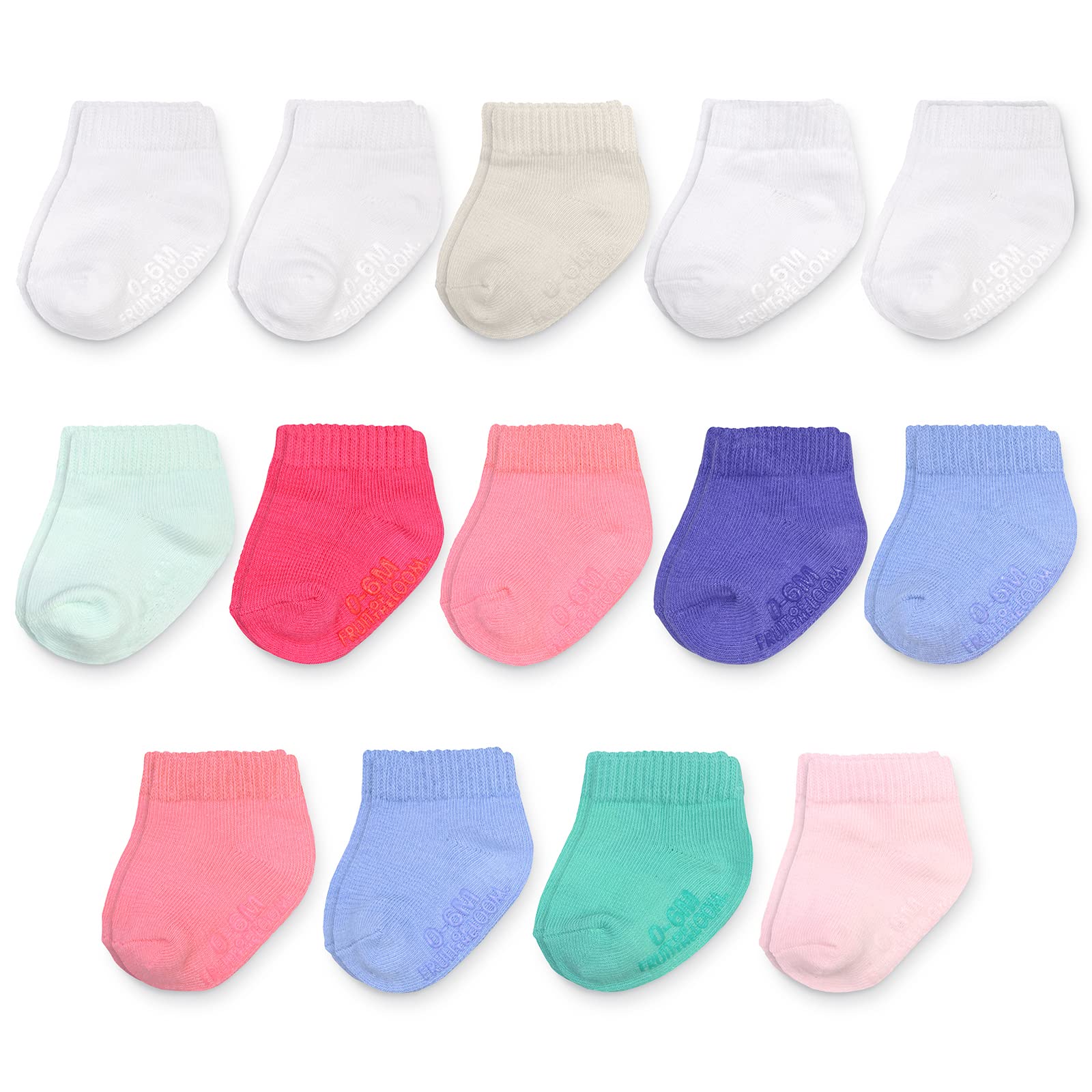 Photo 1 of Fruit of the Loom Baby 14-Pack Grow & Fit Flex Zones Cotton Stretch Low Cut Socks - Unisex, Girls, Boys (2-4 Years, Pink)