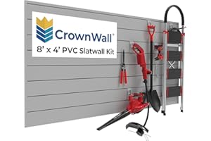 CrownWall PVC Slat Wall Panels Garage Wall Organizer Storage System | Heavy Duty Organization and Easy Installation | 6 Inch - 8ft by 4ft (32 sqft) Section, Graphite