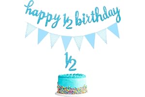 BOAO 6 Months Banner Happy Birthday Banner Happy 1/2 Birthday Banner Glitter 1/2 Half Year Cake Topper Triangle Flag Banner for Half Year Baby Shower Birthday Party Decoration, Pre-strung (Blue)