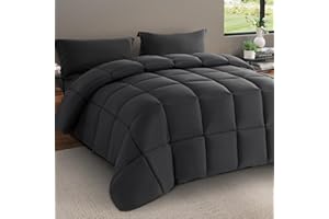 GOHOME 7-Piece Queen Comforter Set, Ultra Soft Microfiber Bedding Comforters Sets with All Season Soft Quilted Lightweight Comforter, Flat Sheet, Fitted Sheet and Pillowcases & Shams (Black,Queen)