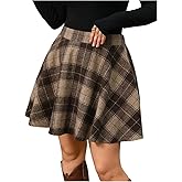 MakeMeChic Women's Plus Size Plaid Mini Skirt High Waisted Aline Flare Pleated Skirt
