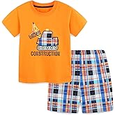 YANGLYN Boys Shorts Set Summer Outfits for Kids Short Sleeve Tshirts Toddler Cartoon Cotton Clothing Set 3-7T