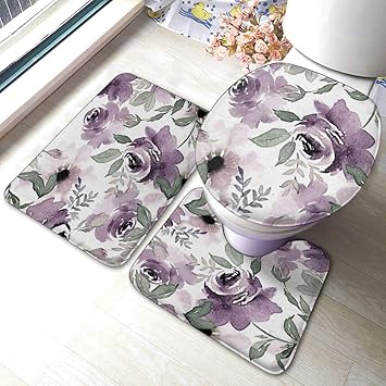 RedBeans Anti-Rutsch-Badvorleger, Flanell, 3-teiliges Set, Blumenmuster