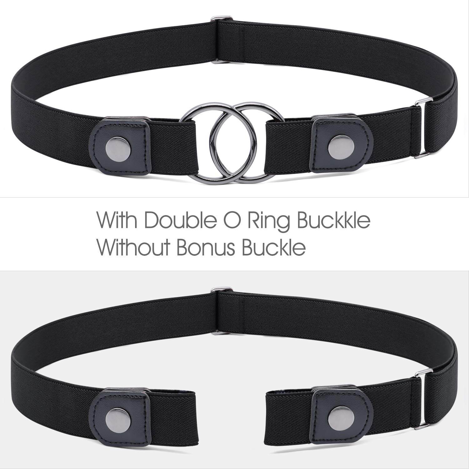 No Buckle Stretch Belt for Women Buckle Free Cloth Belt with Double O Ring Buckle