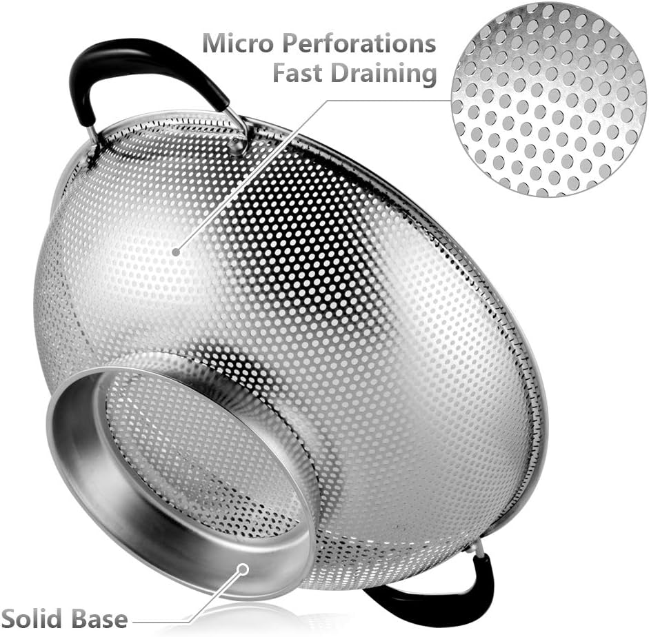18/8 Stainless Steel Colander, Easy Grip Micro-perforated 5-Quart Colander, Strainer with Riveted and Heat Resistant Handles - Image 5