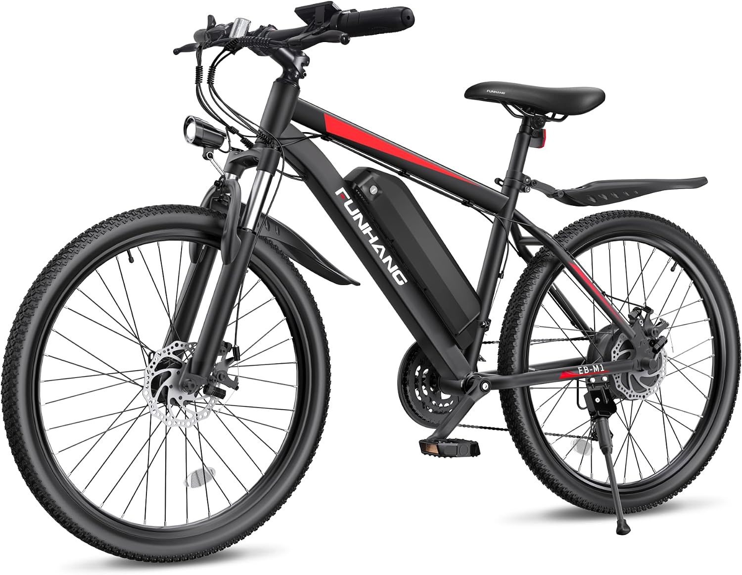 Funhang Electric Bike, 26'' 1000W Peak Ebike, Up to 50 Miles 21.7MPH Electric Mountain Bike with 48V Removable Battery, Front Suspension, 7 Speed, UL 2849 Certified