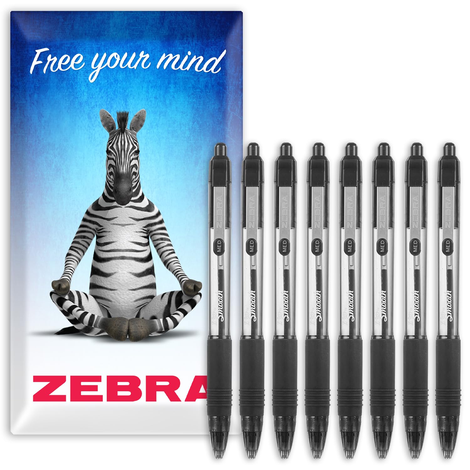 Zebra Z-Grip Smooth Retractable Ballpoint Pen - 1.0mm Nib - Pack of 8 - In Envelope Gift Packaging (Black)