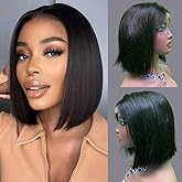 Vlike Bob Wig Human Hair Pre Plucked SDD Straight Bob Lace Front Wig Human Hair Short Bob Drawstring Glueless Wigs Human Hair For Black Women 2x6 HD Lace Front Wigs 180% Density Natural Colour 8 Inch