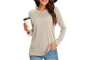 TAOHUADAO Women's Long Sleeve T-Shirt Side Split Tunic Tops for Leggings Loose Crewneck Sweater