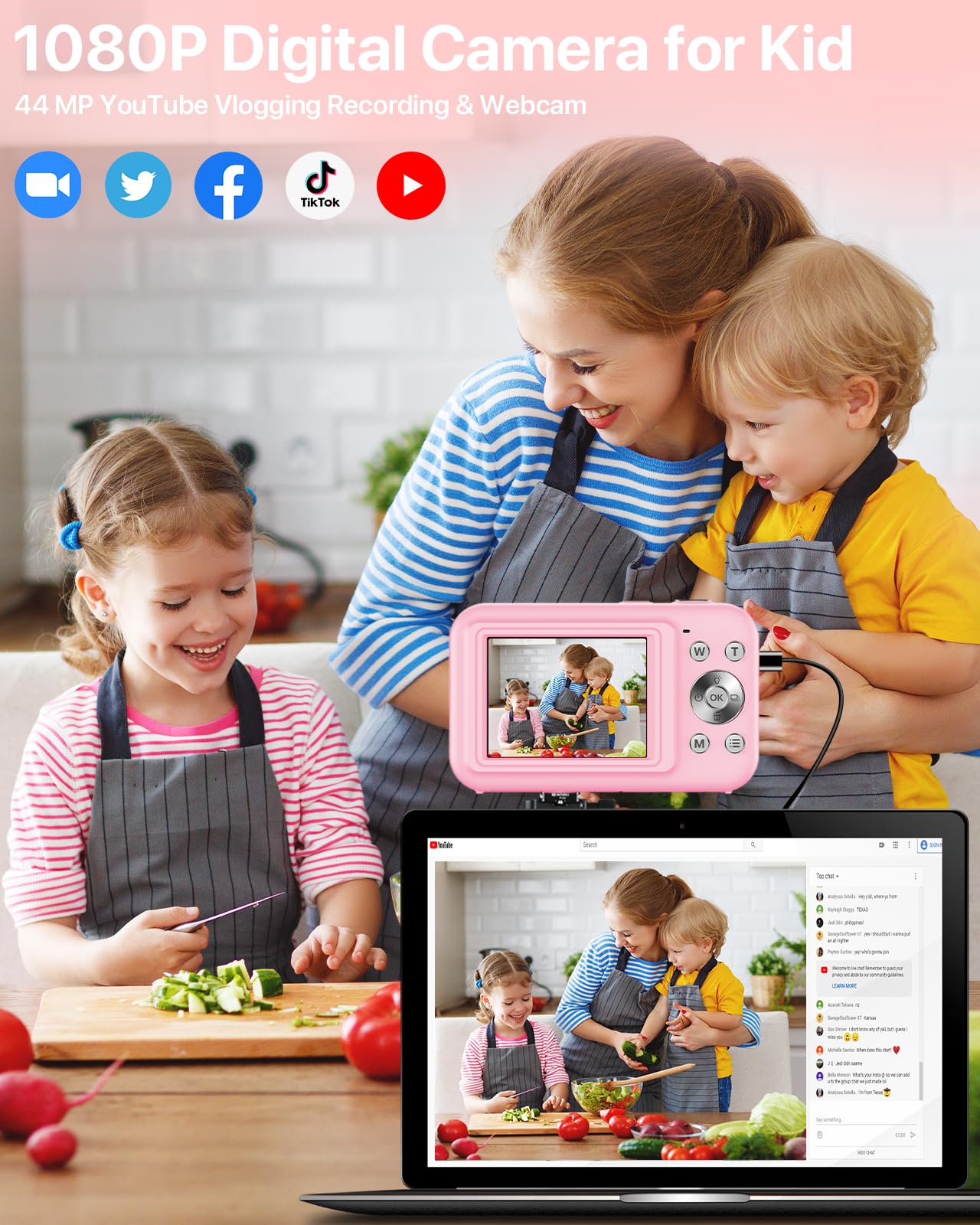 Digital Camera, FHD 1080P Kids Camera with 32GB Card, 44MP Point and Shoot Camera 16X Zoom Anti Shake, Compact Small Digital Cameras Gift for Kids Teens Students Boys Girls Beginners