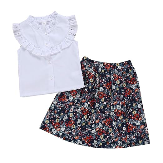Toddler Baby Girls White Sleeveless Crop Top Floral Print Long Skirt Outfit Set