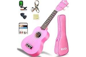 Soprano Ukulele Beginner Kit 21 Inch Ukelele w/Free Online Lesson Case Strap Tuner Strings Picks, Fast to Learn