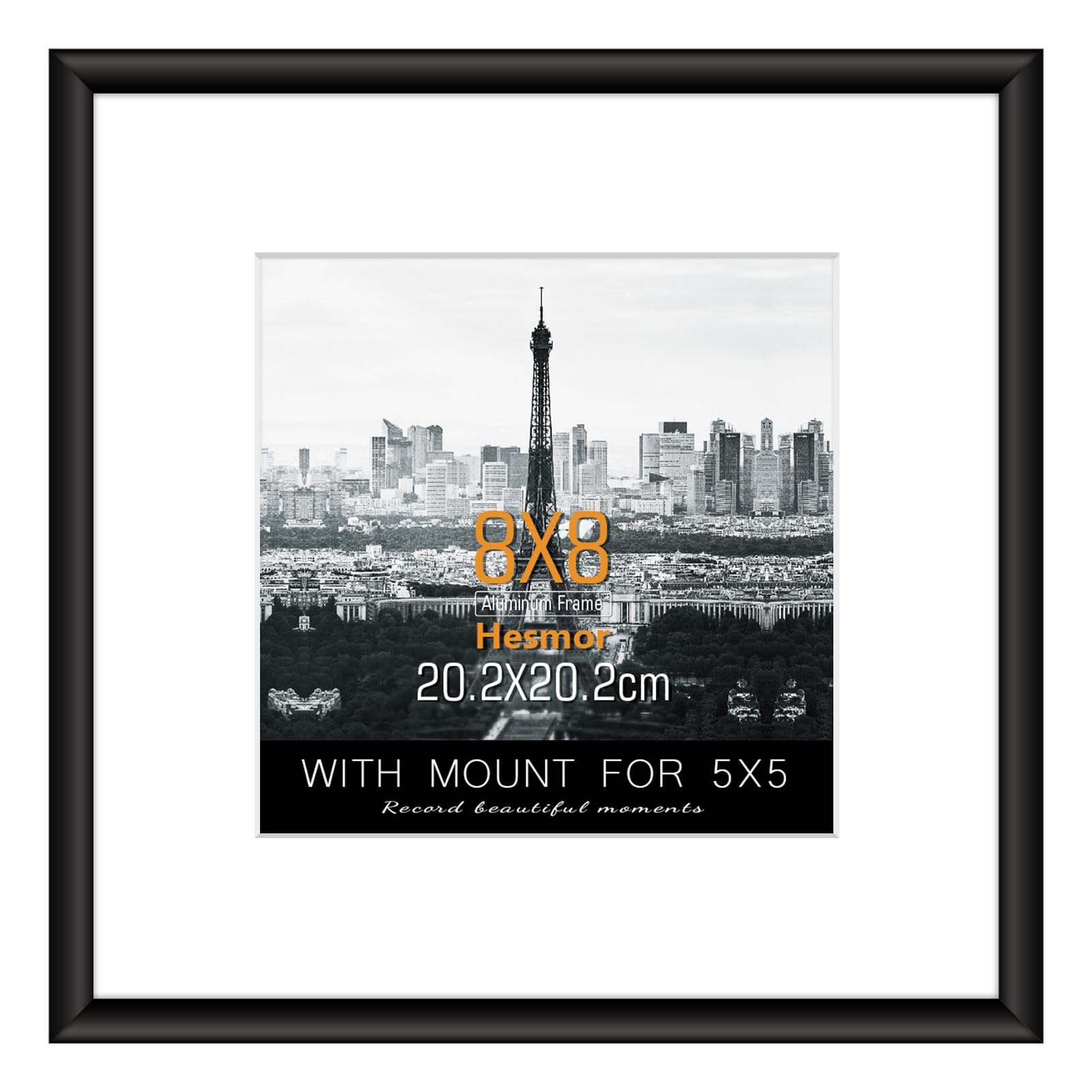 Hesmor Picture Frames 8 x 8 Inch Black Photo Frame Aluminum Acrylic Certificate Frame, Poster Frames with Mount, Table Top and Wall Mounting for 5 x 5 inch Prints — image 1