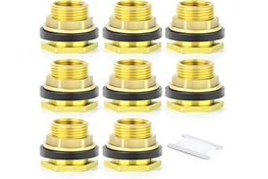 GASHER 8PCS Brass 1/2" Female 3/4" Male Bulkhead Tank Connector Adapter Fitting with Rubber Ring