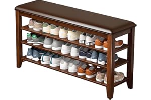 TAITIY Shoe Rack Bench Entryway Storage with Leather Cushion, Shoe Organizer Bench for Entryway, Ideal for Front Doors Entrances Hallway Mudroom Featuring Rubberwood And 3 Height-Adjustable Removable Shelve
