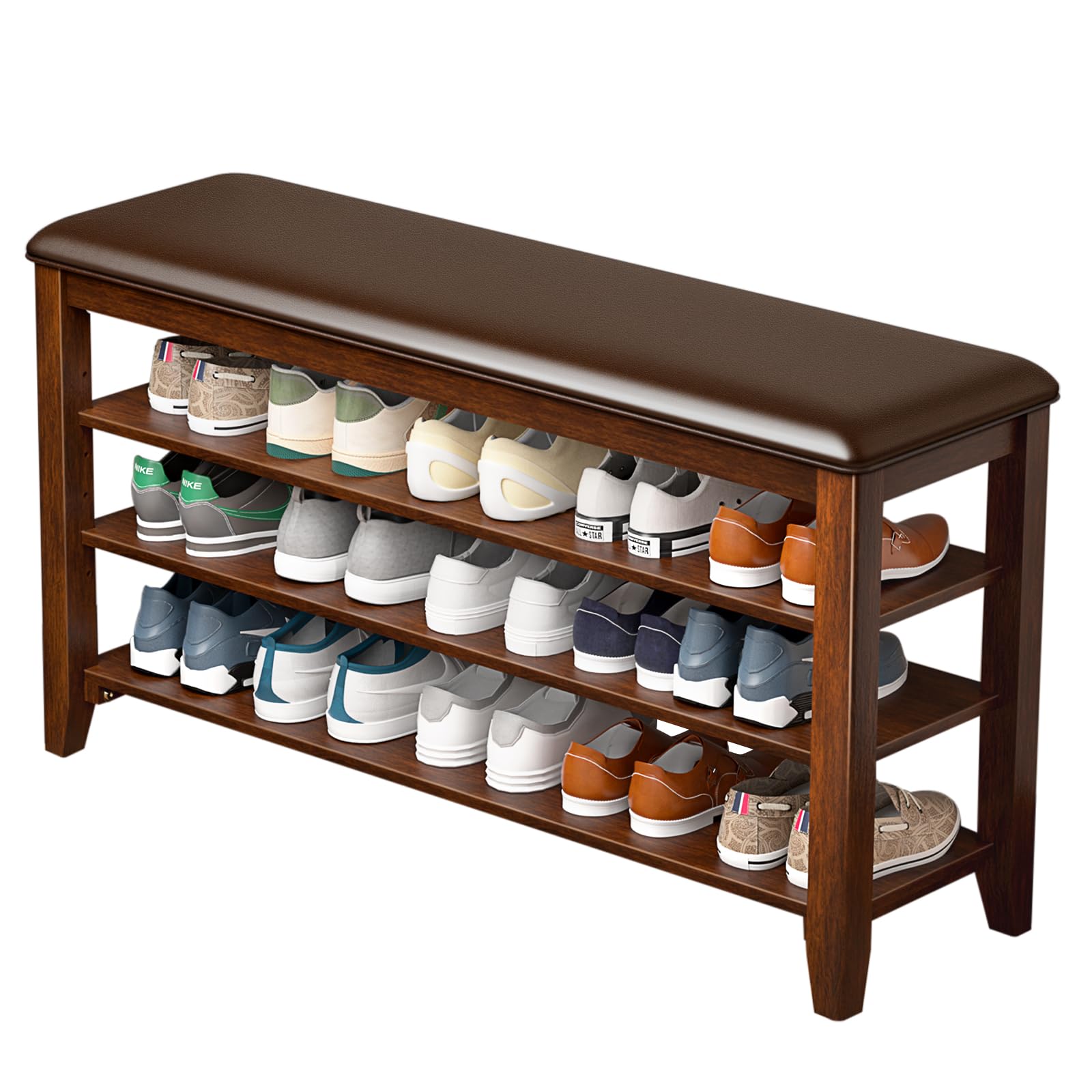 Photo 1 of ** SOLD AS IS NO REFUND/ RETURN** SEE COMMENTS !
Shoe Rack Bench Entryway Storage with Leather Cushion, Shoe Organizer Bench for Entryway, Ideal for Front Doors Entrances Hallway Mudroom Featuring Rubberwood And 3 Height-Adjustable Removable Shelve