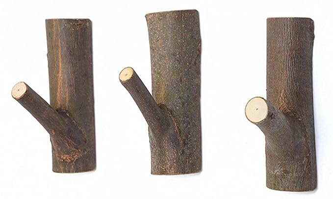 Garderobenhaken aus Natürliche Holz Haken Kleiderhaken wand Vintage Handtuchhaken Geeignet für wohnzimmer Ohne Bohren 3 Stück