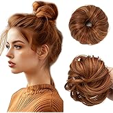 CJL HAIR 2PCs Small Cute Messy Bun Hair Piece for Thin Hair Women Mini Synthetic Curly Bun Scrunchies Updo Hairpieces Tizian Red