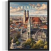 Munich, Germany Art Print Poster, Europe Vintage City Retro Photography Skyline Travel Bedroom Bathroom Living Room Decor 183 (Munich, Germany, 11 x 14 inches, Unframed)
