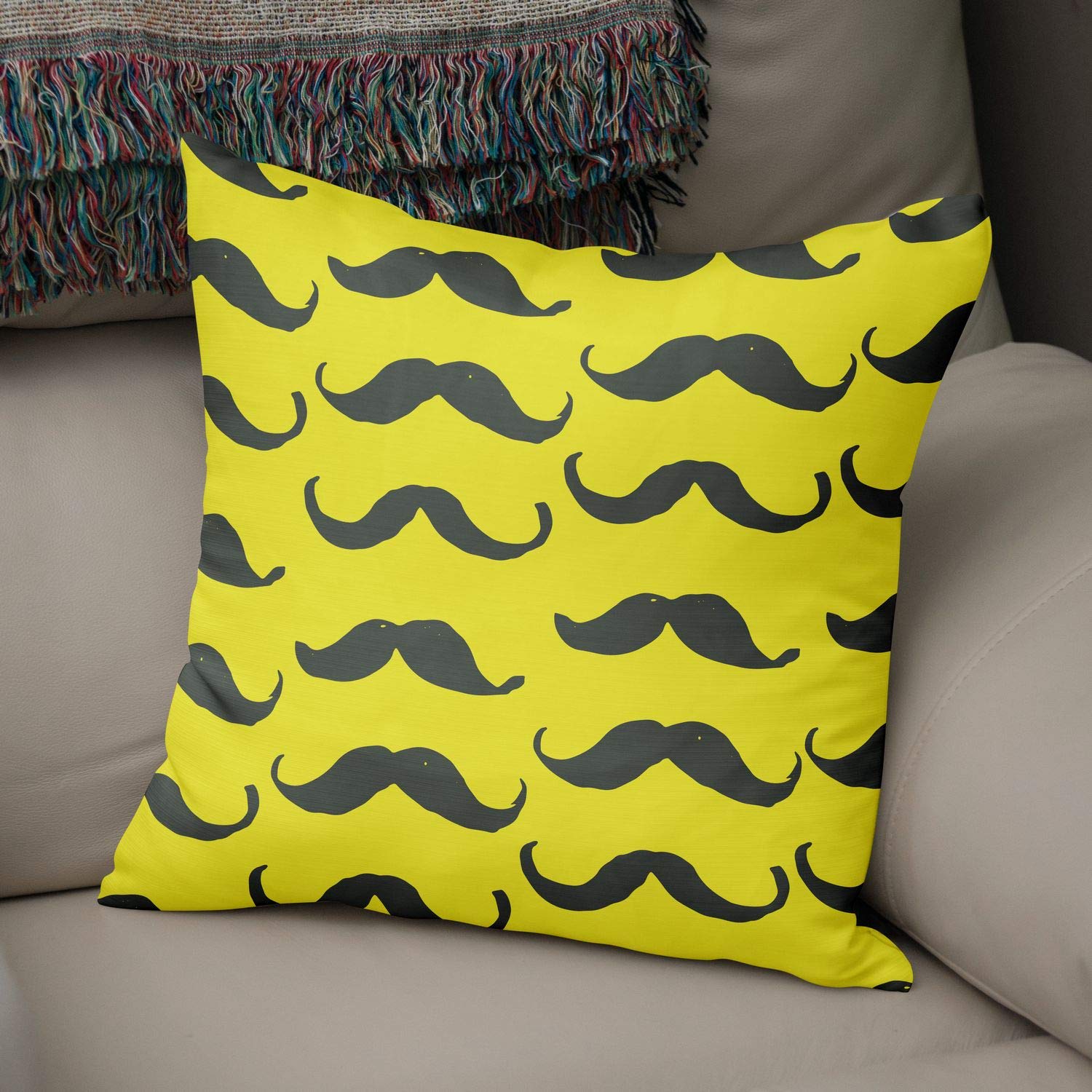 Bonamaison Decorative Cushion Cover, Polycotton, Yellow, Standard