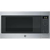 GE Countertop Microwave Oven, 1150 Watt, 1.6 Cu. Ft., Stainless Steel | 8 Convenience Cook Settings, One-Touch Controls, Child Lock Technology, Glass Turntable, for Kitchen, Dorm, Office, Apartment