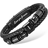 Initial Braided Leather Bracelets for Men - Double-Row Braided Mens Leather Bracelet Adjustable Wristband Initial Bracelet with Stainless Steel Clasp Unique Jewelry Gifts for Husband Dad Friend Son