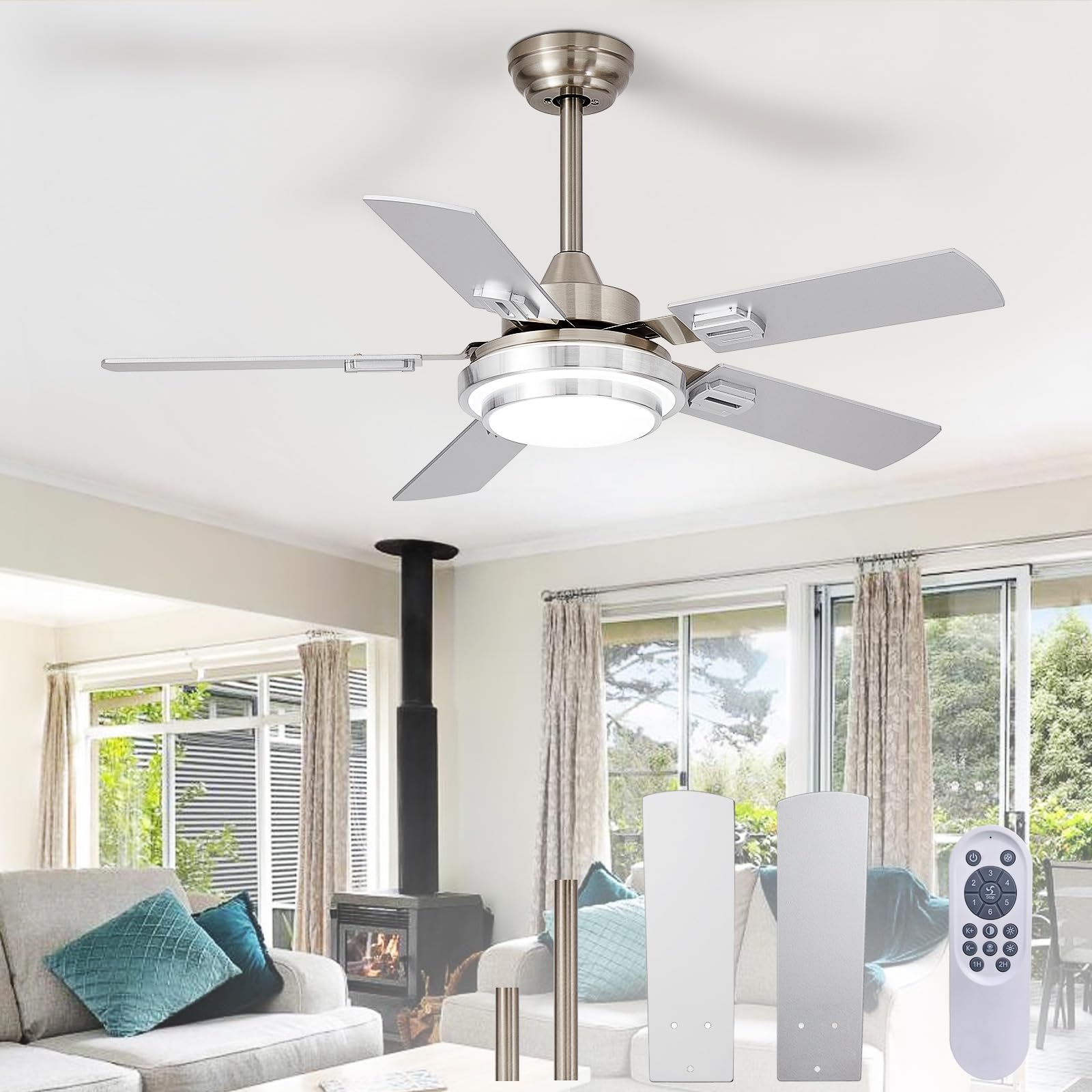 Photo 1 of Depuley 42-Inch Ceiling Fan with Light: Brushed Nickel Ceiling Fans with 5 Blades Dual Finish Reversible - Farmhouse Ceiling Fan with Remote Control for Living Room Outdoor Patios