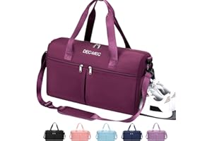 Dec-Mec Gym Bag for Women, Waterproof Duffle Bag with Shoes Compartment & Wet Pocket for Sports,Travel, Carry On Weekender Overnight Bag for Plane Gym Tote Bags Swimming Yoga Hospital Holdalls