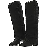 Putu Fold Over Boots for Women Knee High Cowboy Boots Chunky High Heel Tall Boots
