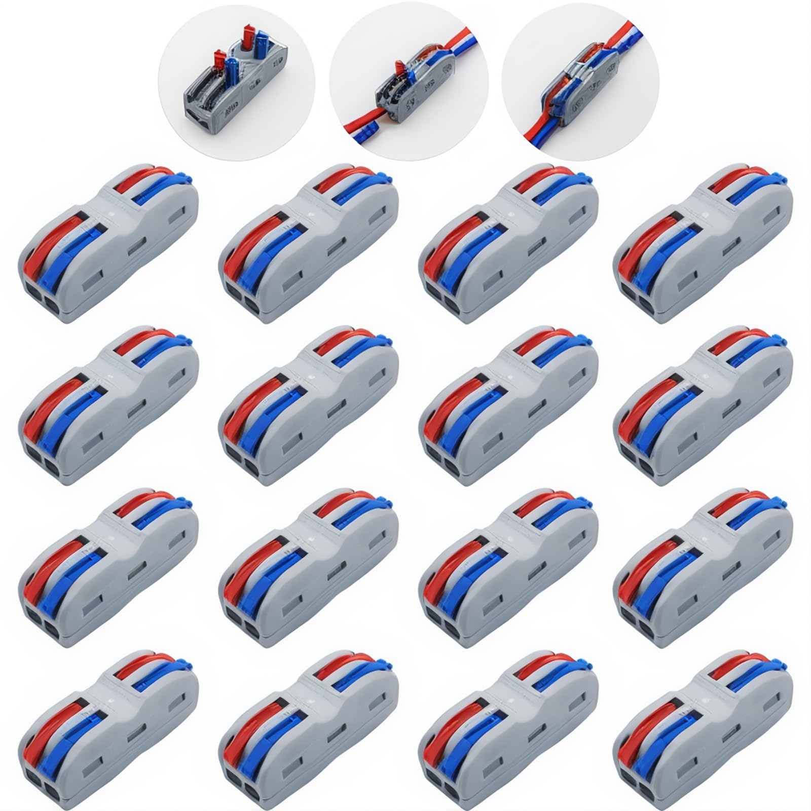 Lever Nut Connector, CESFONJER SPL-2 Conductor Compact Connectors, 2 Way 4 Port Quick Connection Terminal Spring Connector (16 pcs)