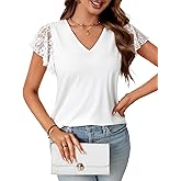 Vrtige Women's Contrast Lace Short Sleeve V Neck Work Office Casual Blouse Shirt Top