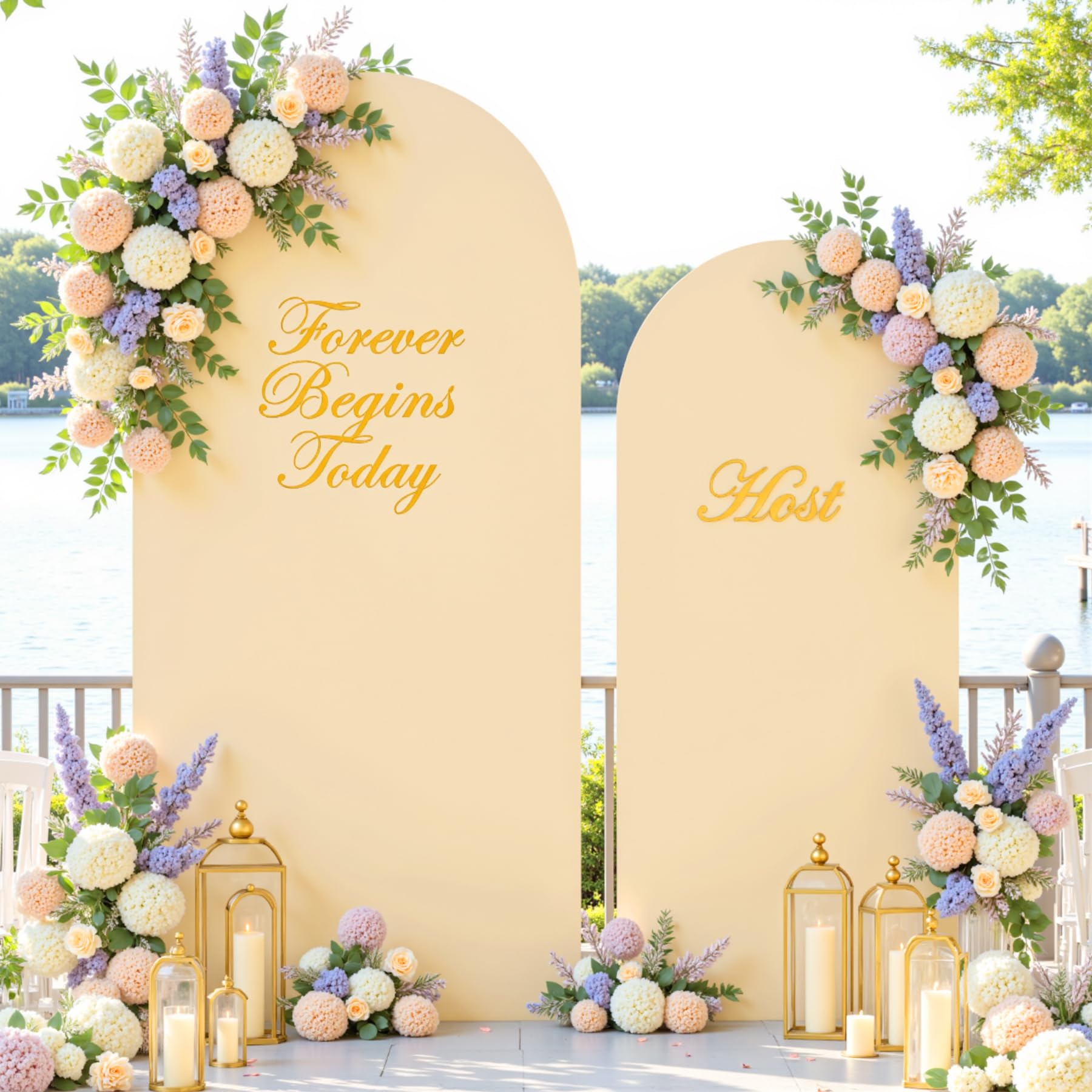 Photo 1 of Champagne Arch Covers 2 Set 7.2 and 6ft Champagne Arch Backdrop Cover Spandex Fitted Wedding Arch Stand Covers for Birthday Party Baby Shower Bridal Shower Wedding Banquet Photo Balloon Arch Backdrop