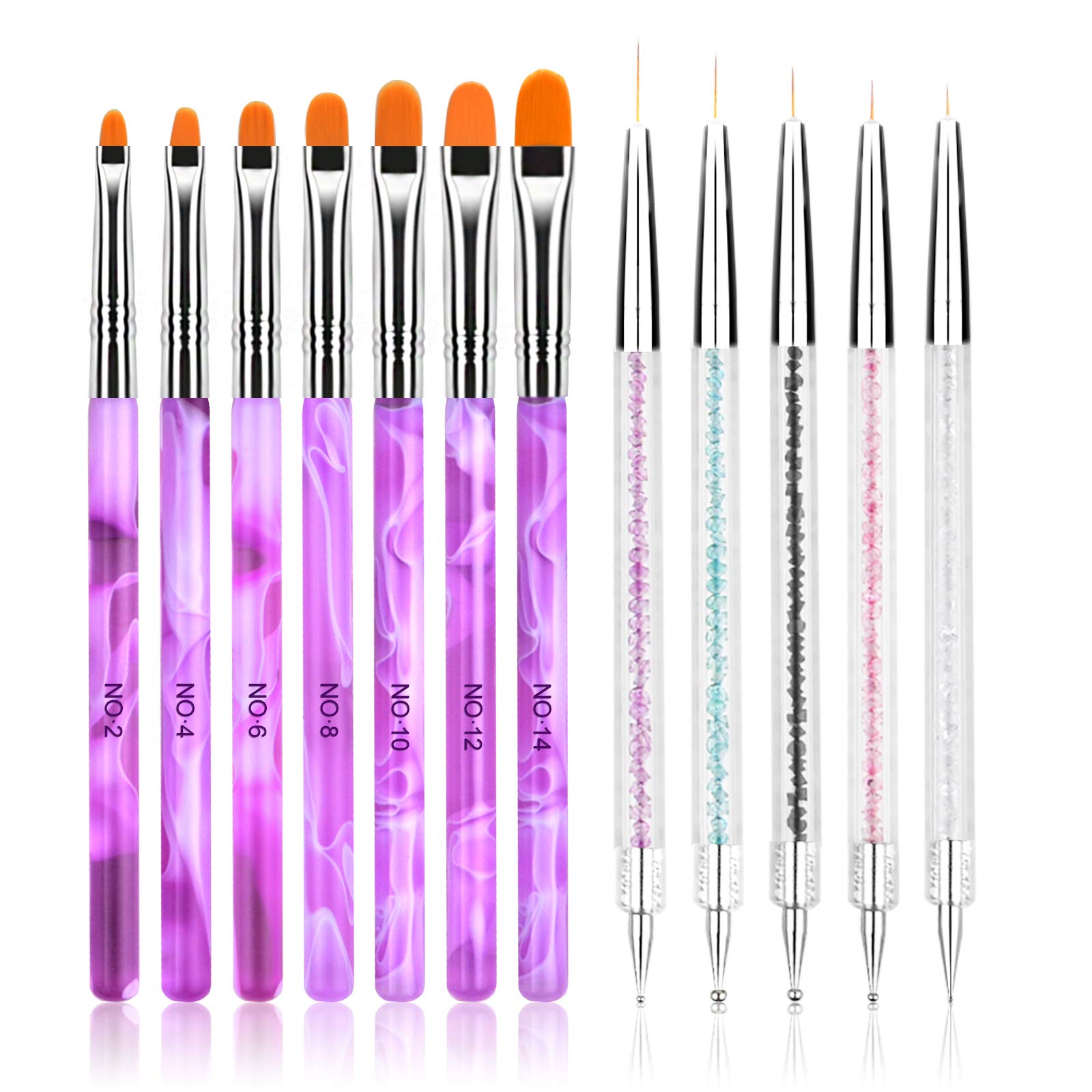 URAQT Nail Art Brush Set, 12pcs Nail Art Pen and Nail Dotting Tools, Double Ended Dotting Pens Nail Art Liner Brushes, Professional Nail Art Tools Nail Pen Designer for Acrylic Gel Nail