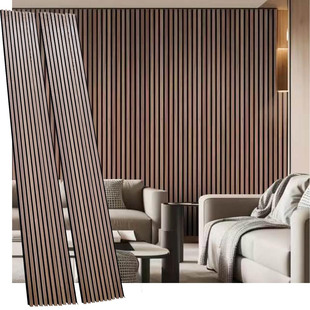 Photo 1 of Acoustic 3D Panels for Interior Wall and Ceiling Decor, 16" X 110", 2 Pieces Soundproof Wood Accent Slat Fluted Noise Absorbing Panels Decorative for Bathroom, Bedroom, Genuine Walnut Wood Veneer