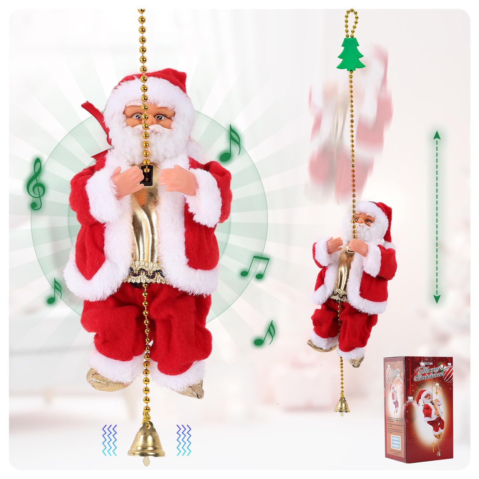 Photo 1 of Upgraded Electric Climbing Rope Santa Claus 3 Gears Animated Climbing Christmas Santa Toy Novelty Plush Santa Climbing Rope Musical Ornament for Decoration Gift