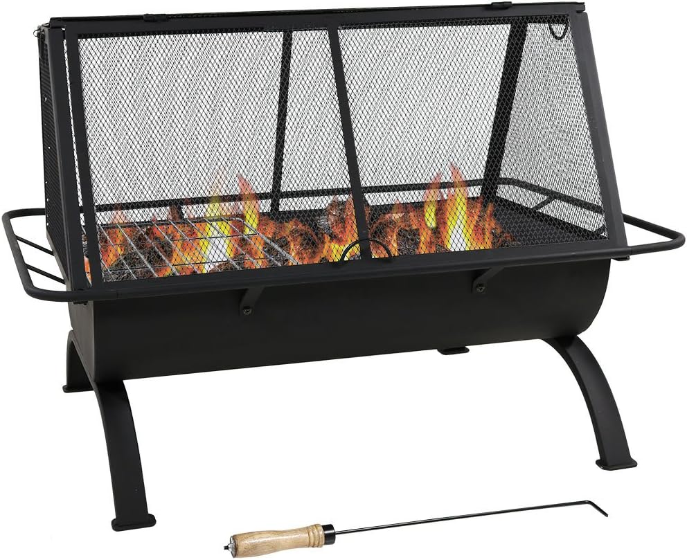 Sunnydaze Northland Outdoor Fire Pit - 36 Inch Large Wood Burning Patio & Backyard Firepit for Outside with Cooking BBQ Grill Grate, Spark Screen, Fireplace Poker, and Waterproof Cover : Garden & Outdoor
