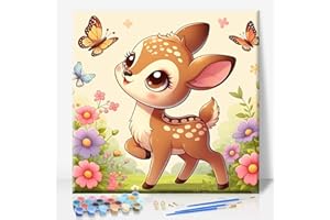CAMOCIN Framed Paint by Numbers Kit for Kids Ages 8-12, Deer Paint by Numbers for Kids with Frame Ages 4-8, DIY Flowers Painting by Number Kid for Beginners Framed for Gift Home Decoration 10 x 10 Inch